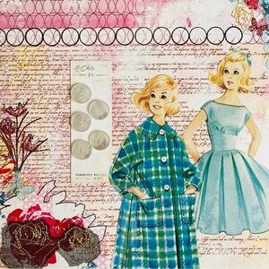 Vintage Sewing Pattern Mixed Media 12x12 Collage
Dress + Coat + Vintage Buttons